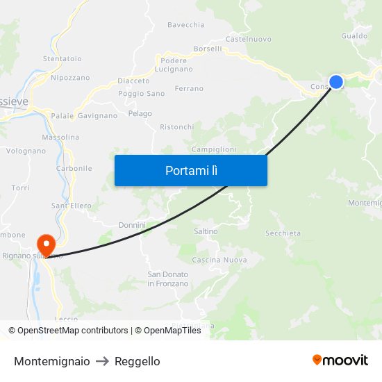 Montemignaio to Reggello map