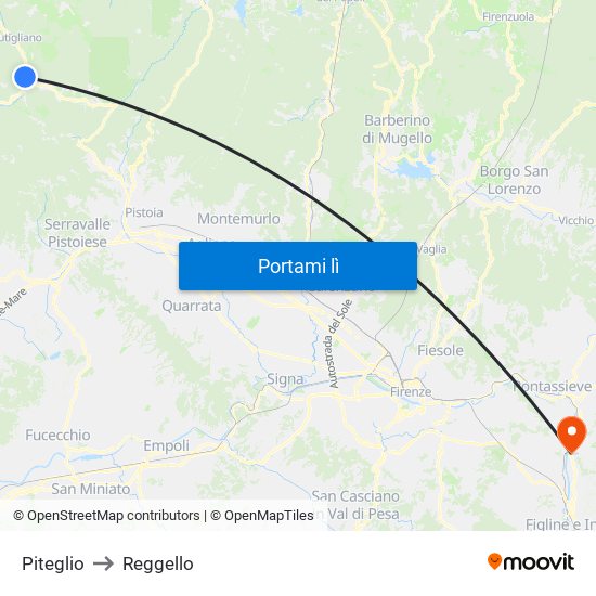 Piteglio to Reggello map