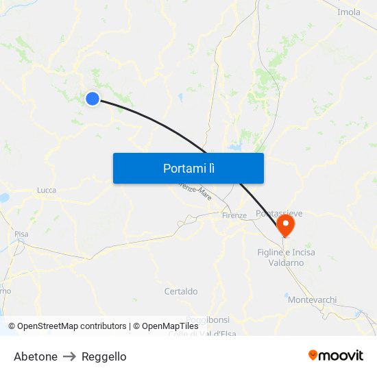 Abetone to Reggello map