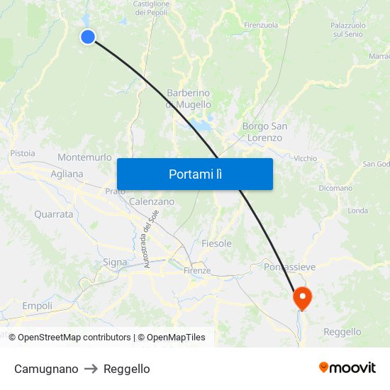 Camugnano to Reggello map