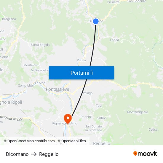 Dicomano to Reggello map