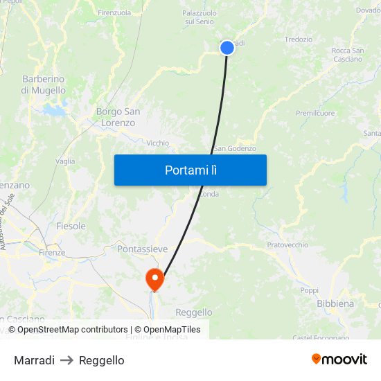 Marradi to Reggello map