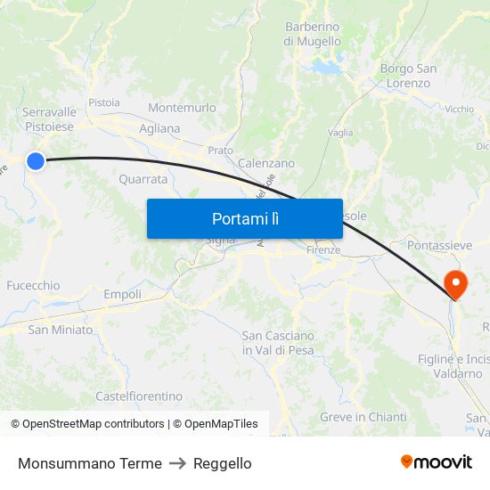 Monsummano Terme to Reggello map