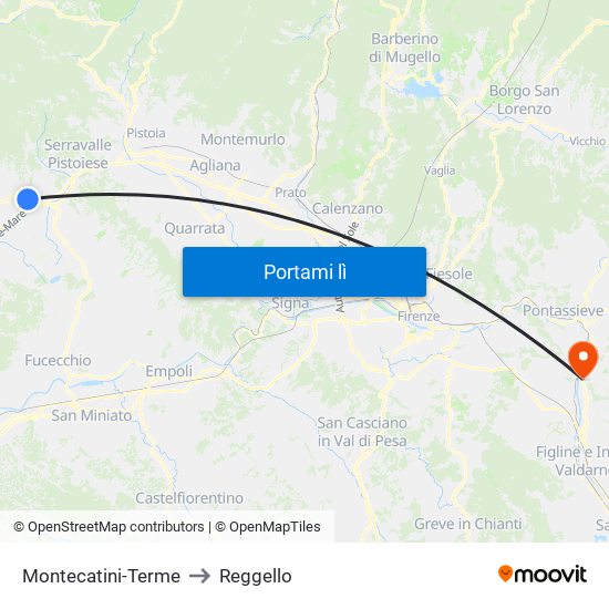 Montecatini-Terme to Reggello map