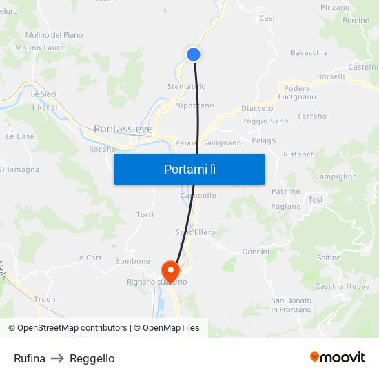 Rufina to Reggello map