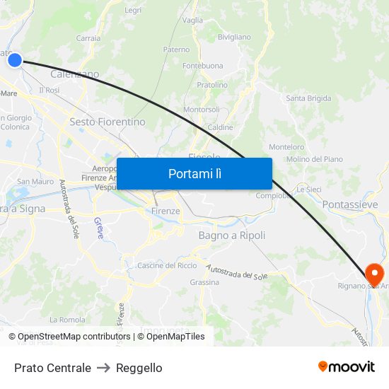 Prato Centrale to Reggello map