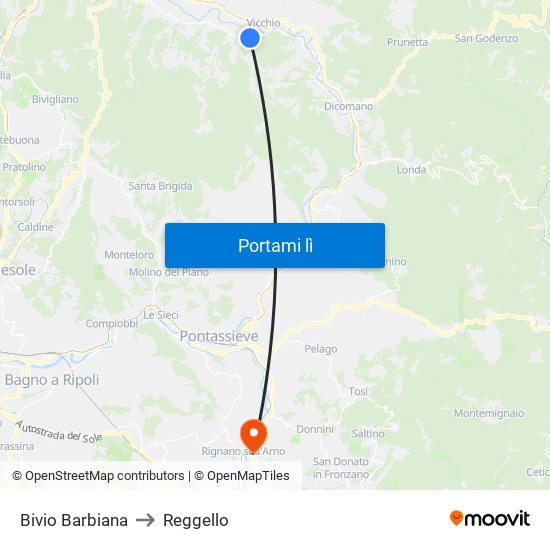 Bivio Barbiana to Reggello map