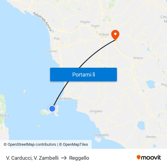 V. Carducci, V.  Zambelli to Reggello map