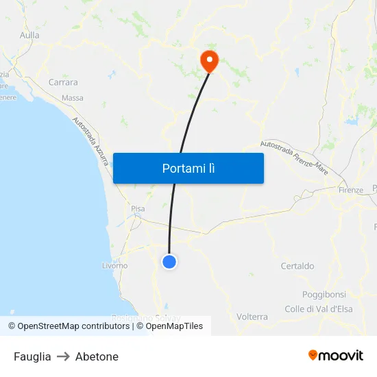 Fauglia to Abetone map