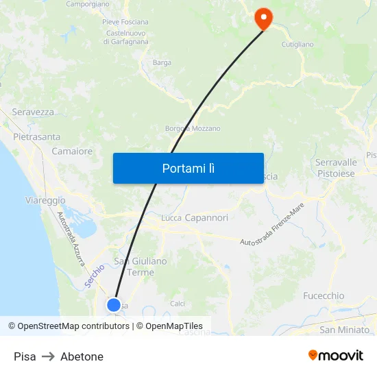Pisa to Abetone map