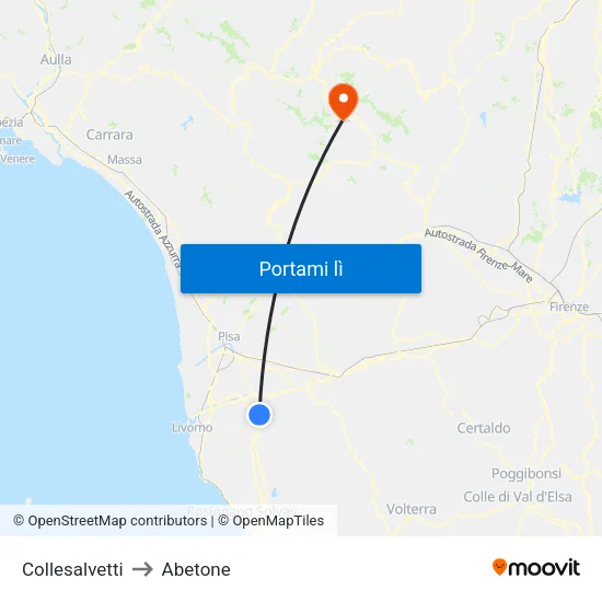 Collesalvetti to Abetone map