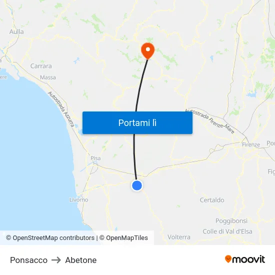 Ponsacco to Abetone map