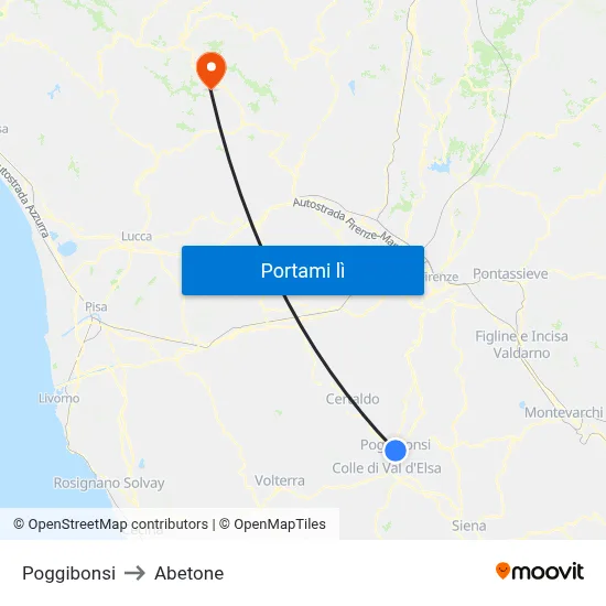 Poggibonsi to Abetone map