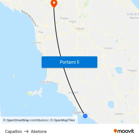 Capalbio to Abetone map