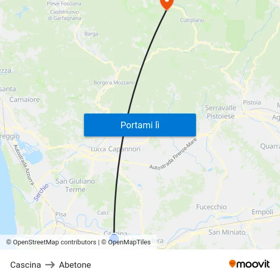 Cascina to Abetone map