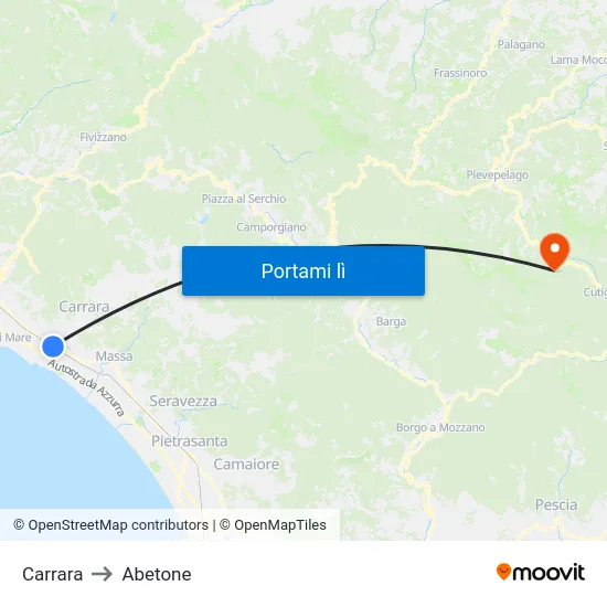 Carrara to Abetone map