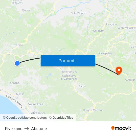 Fivizzano to Abetone map