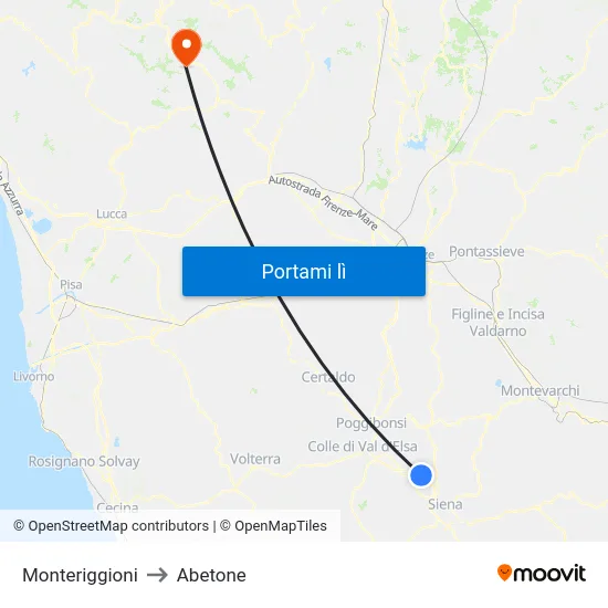 Monteriggioni to Abetone map