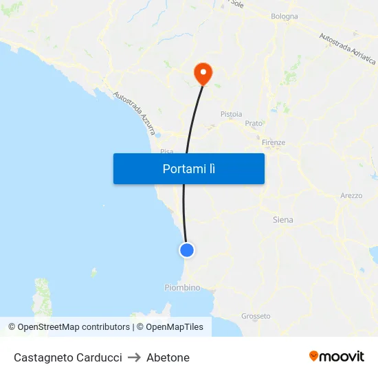 Castagneto Carducci to Abetone map