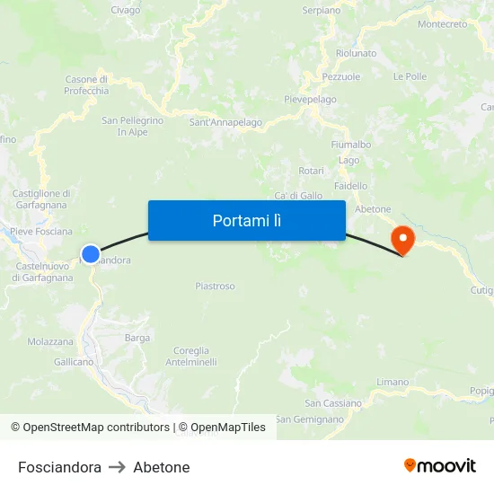 Fosciandora to Abetone map
