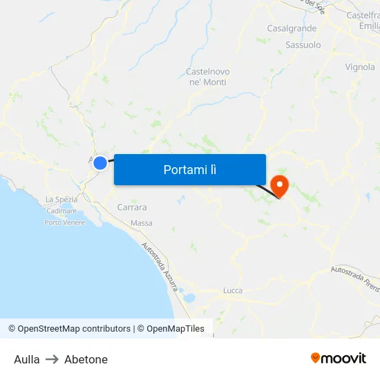 Aulla to Abetone map