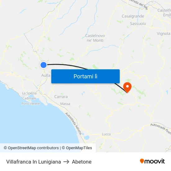 Villafranca In Lunigiana to Abetone map