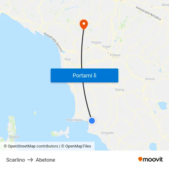 Scarlino to Abetone map