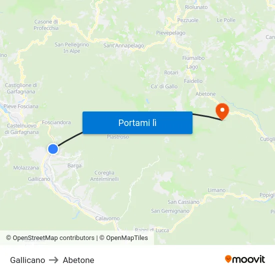 Gallicano to Abetone map