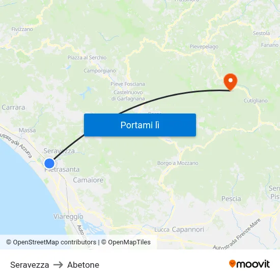 Seravezza to Abetone map