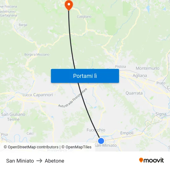 San Miniato to Abetone map