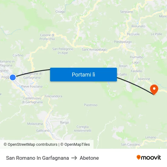San Romano In Garfagnana to Abetone map