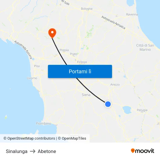 Sinalunga to Abetone map