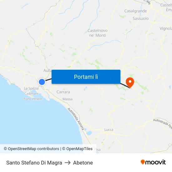 Santo Stefano Di Magra to Abetone map
