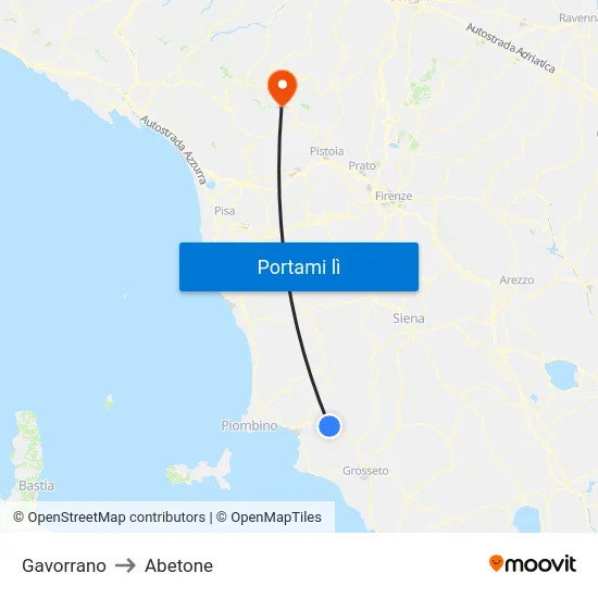 Gavorrano to Abetone map