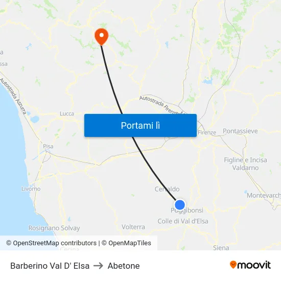 Barberino Val D' Elsa to Abetone map