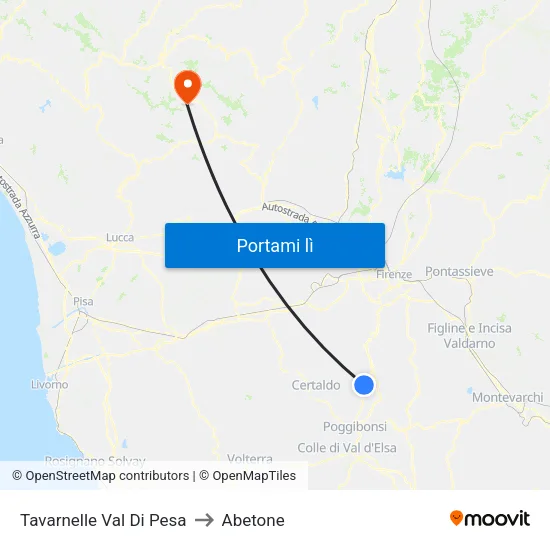 Tavarnelle Val Di Pesa to Abetone map