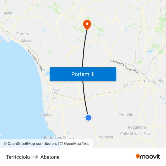 Terricciola to Abetone map