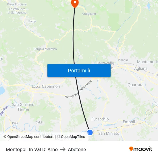 Montopoli In Val D' Arno to Abetone map