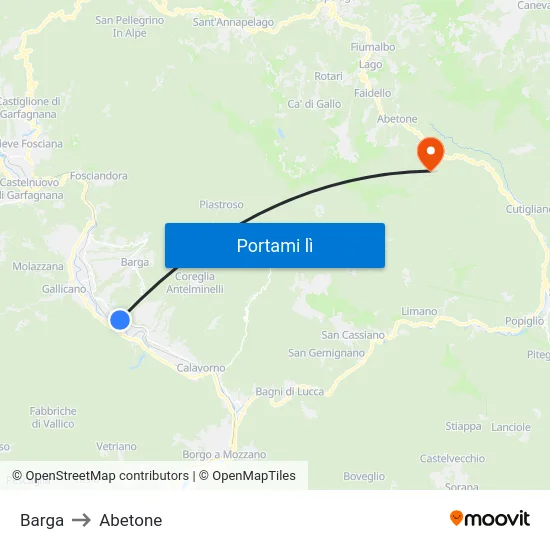 Barga to Abetone map