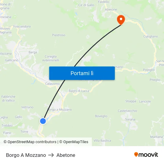Borgo A Mozzano to Abetone map