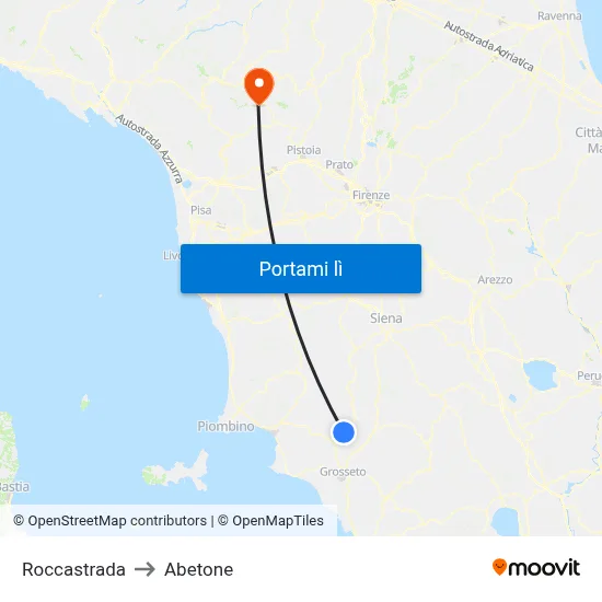 Roccastrada to Abetone map