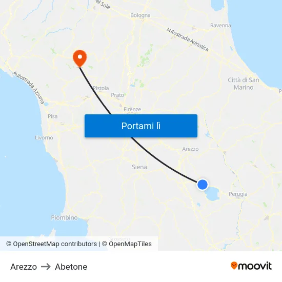Arezzo to Abetone map