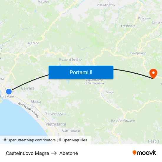 Castelnuovo Magra to Abetone map