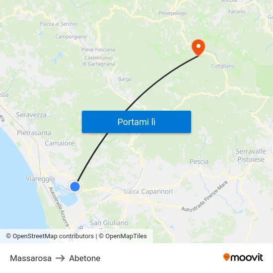 Massarosa to Abetone map