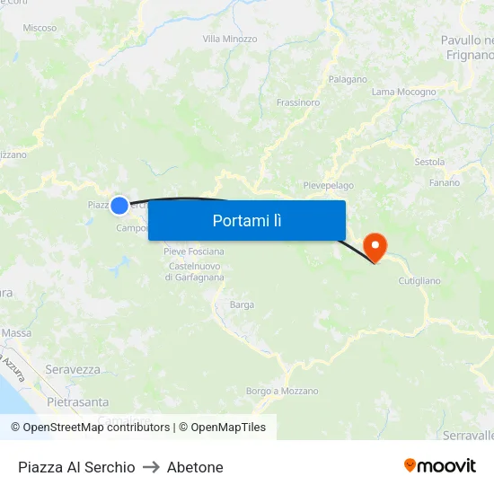 Piazza Al Serchio to Abetone map