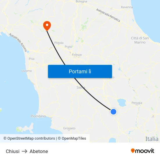 Chiusi to Abetone map