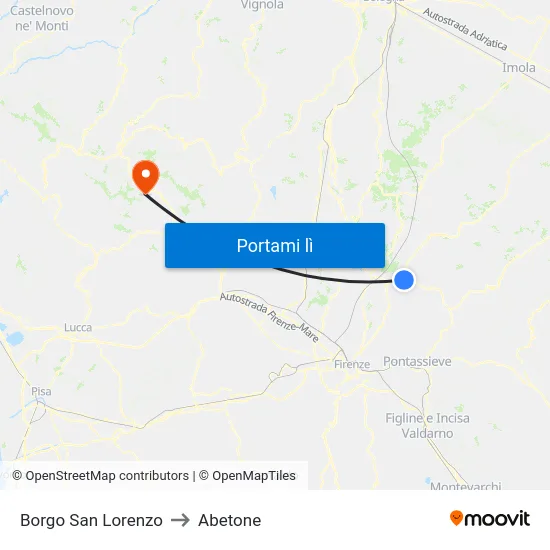 Borgo San Lorenzo to Abetone map