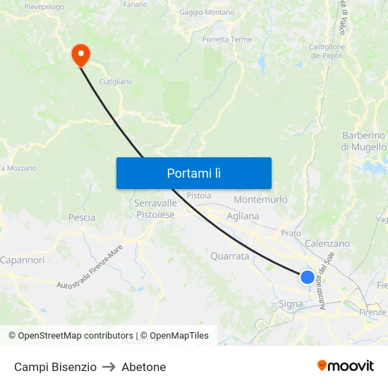 Campi Bisenzio to Abetone map