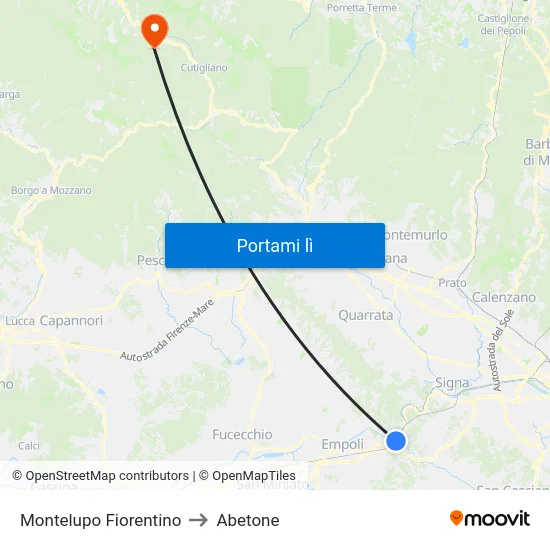 Montelupo Fiorentino to Abetone map