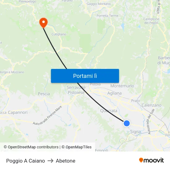 Poggio A Caiano to Abetone map